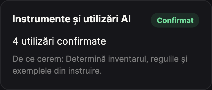 Portal BlackArk: instrumente și utilizări AI confirmate, folosite pentru inventar, reguli și exemplele din instruire.